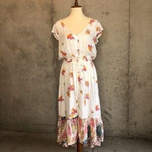 Lucky Brand White Floral Dress Shortsleeved Large